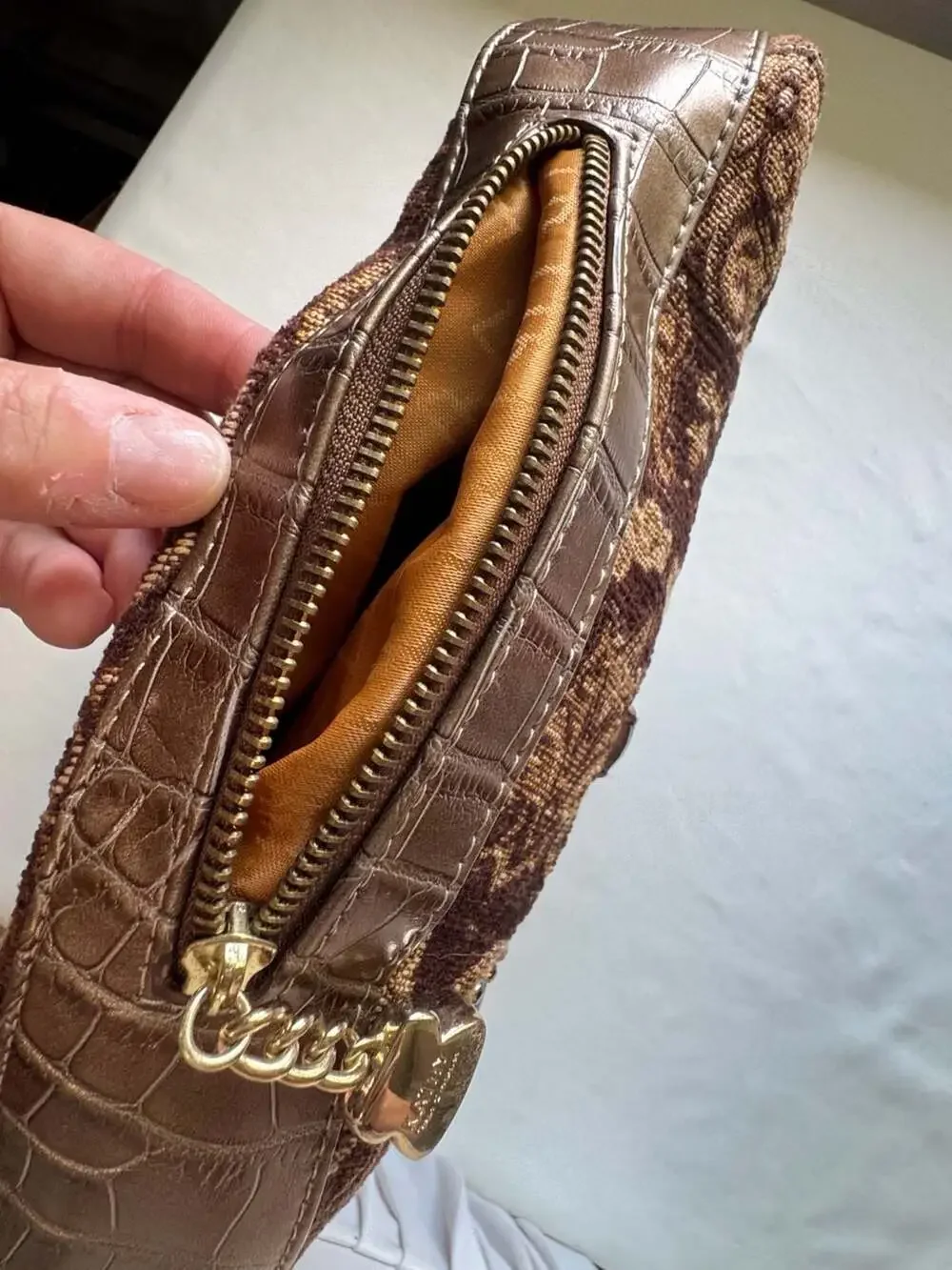 Y2K Tapestry Baguette Hobo Bag Rhinestone Charm Faux Fur Boho Maximalist NWT